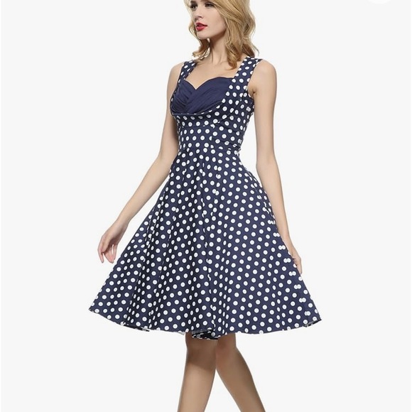 MIXINNI.Blue polka dot 50s 60s Vintage Retro Swing Rockabilly Picnic Par… - Picture 1 of 9